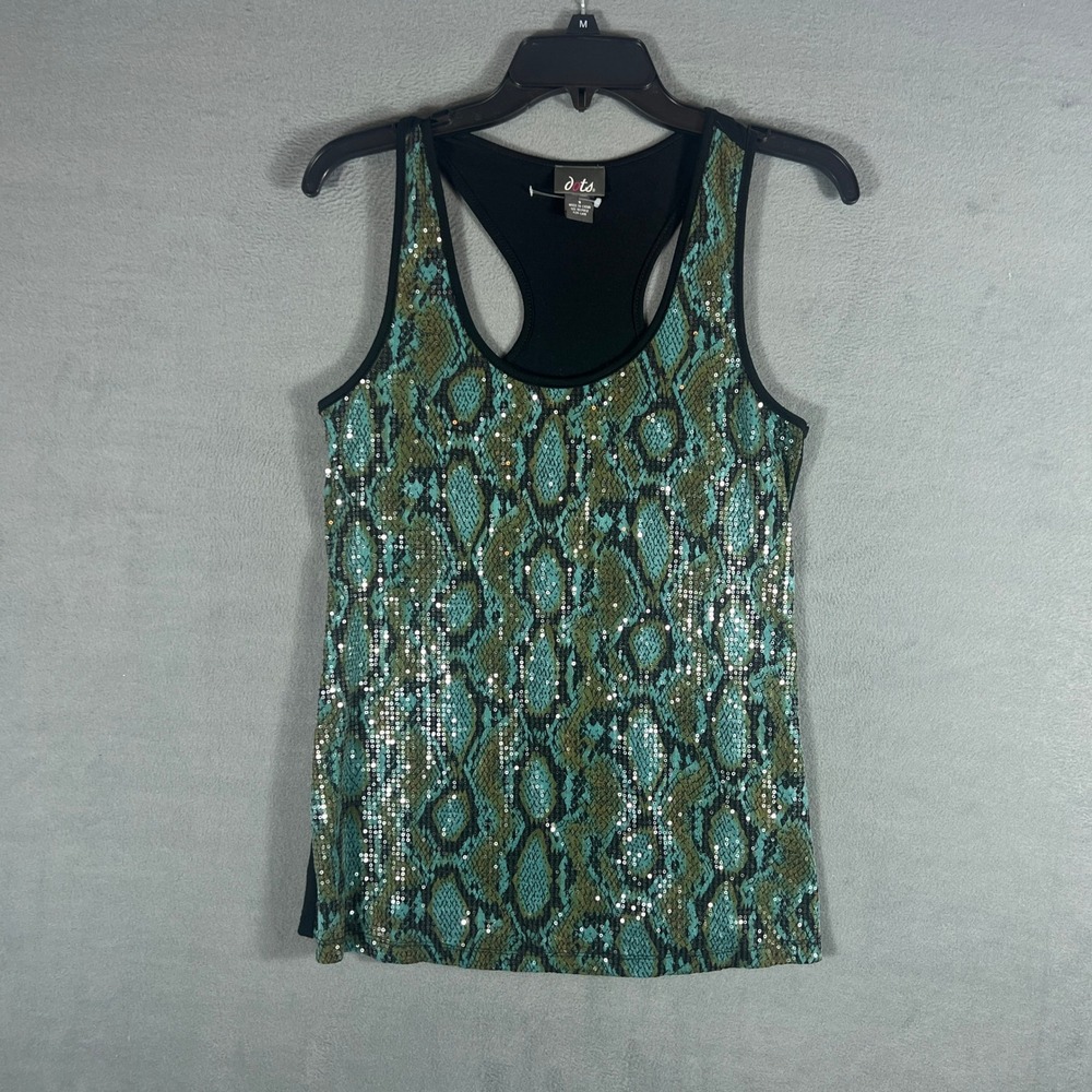 Dots Womens Tank Top Size S Green Snakeskin Sequin Racerback Sleeveless Y2K